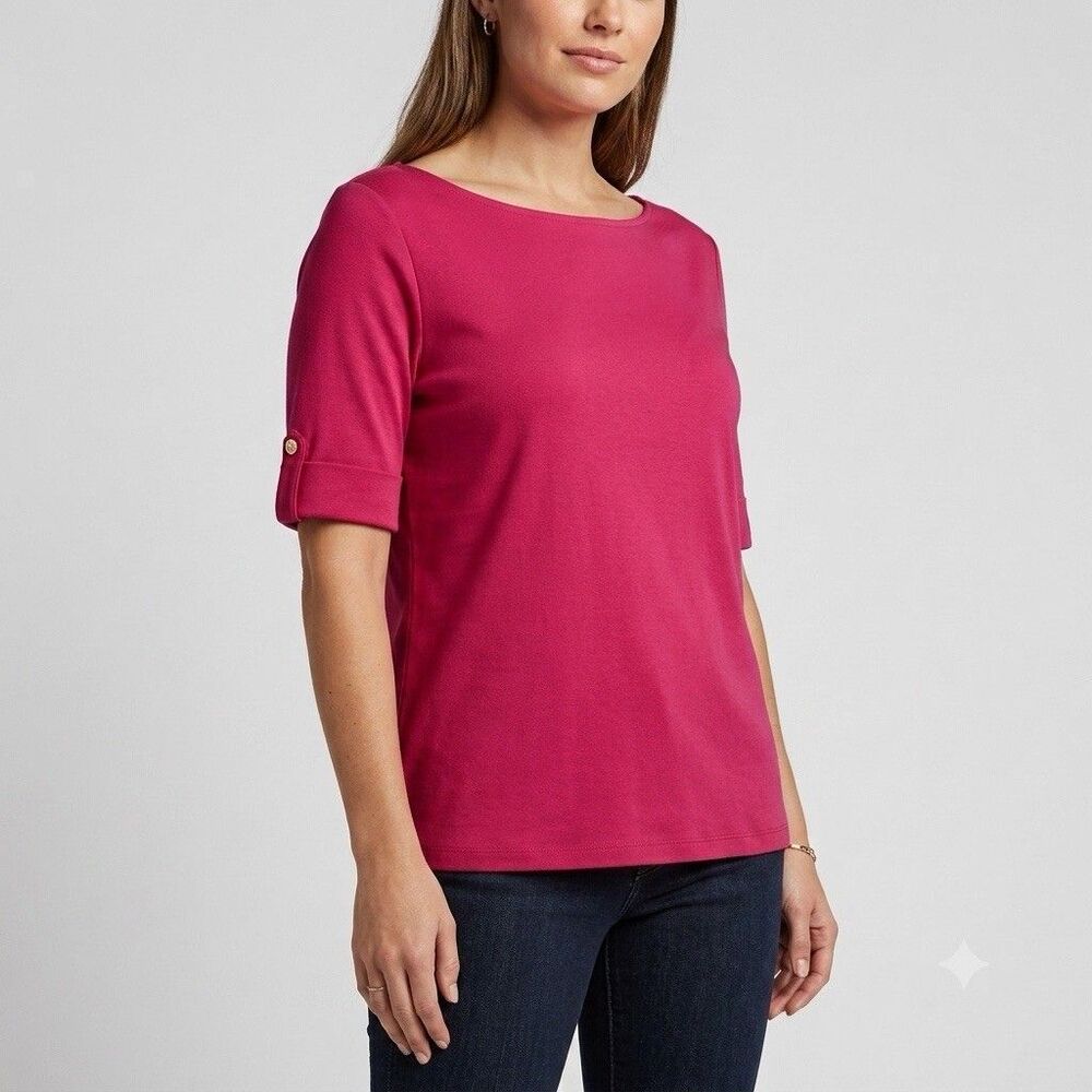 Michael Kors Women's Fuchsia Pink Roll Tab Sleeve Knit Top Size Large